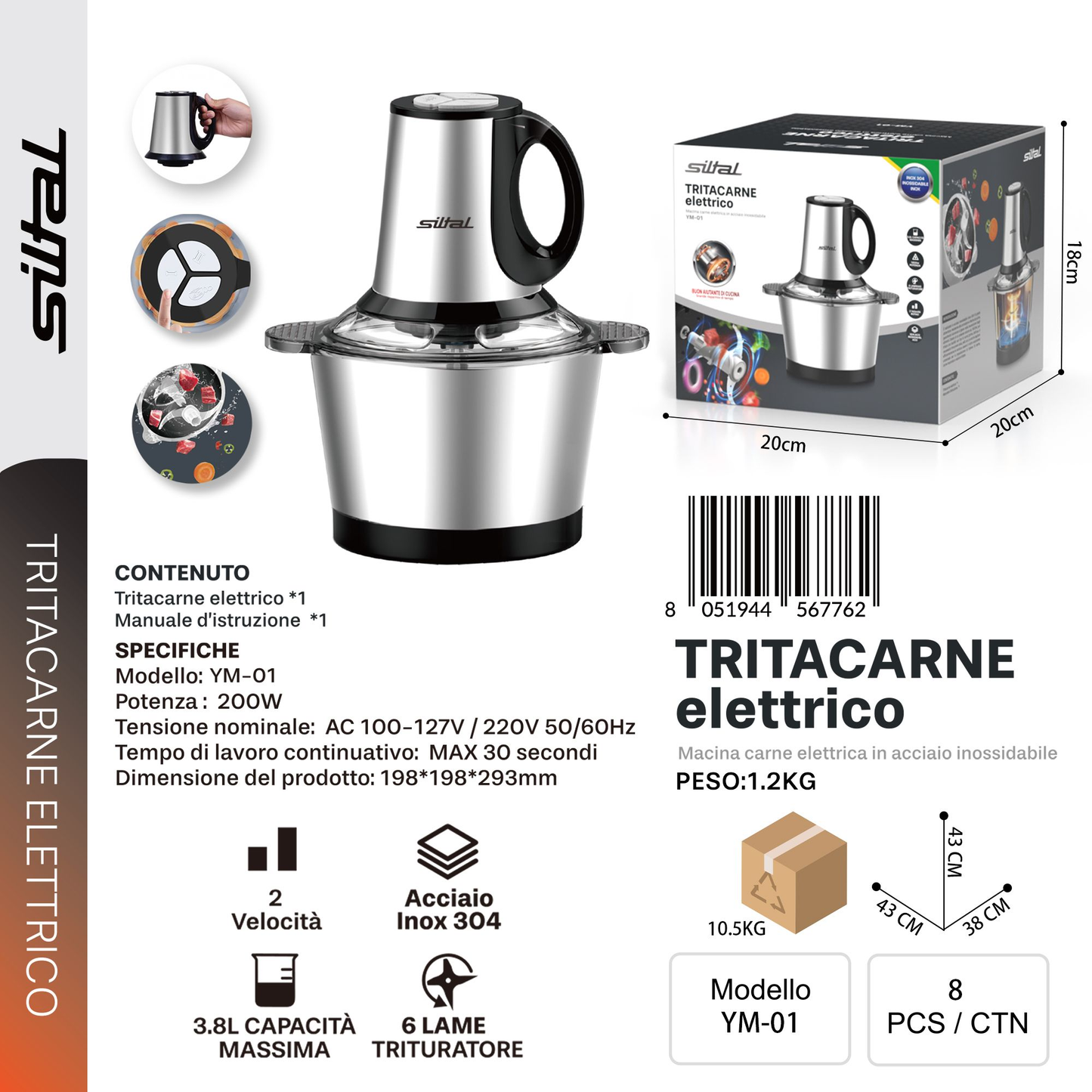 SILTAL YM-01 Tritacarne Elettico 200W