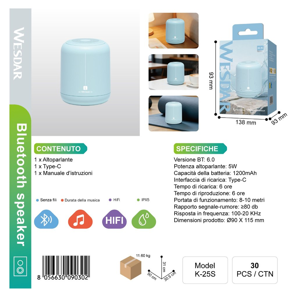 WESDAR K-25S Altorparlante 5W Azzurro