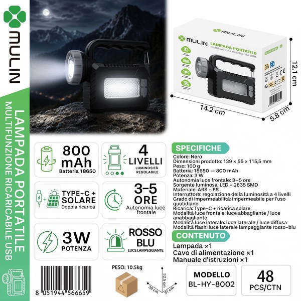 MULIN BL-HY-8002 Lampada Portatile