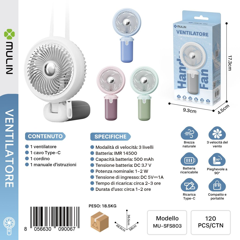 MU-SFS803 Ventilatore Portatile Pieghevole a 90°