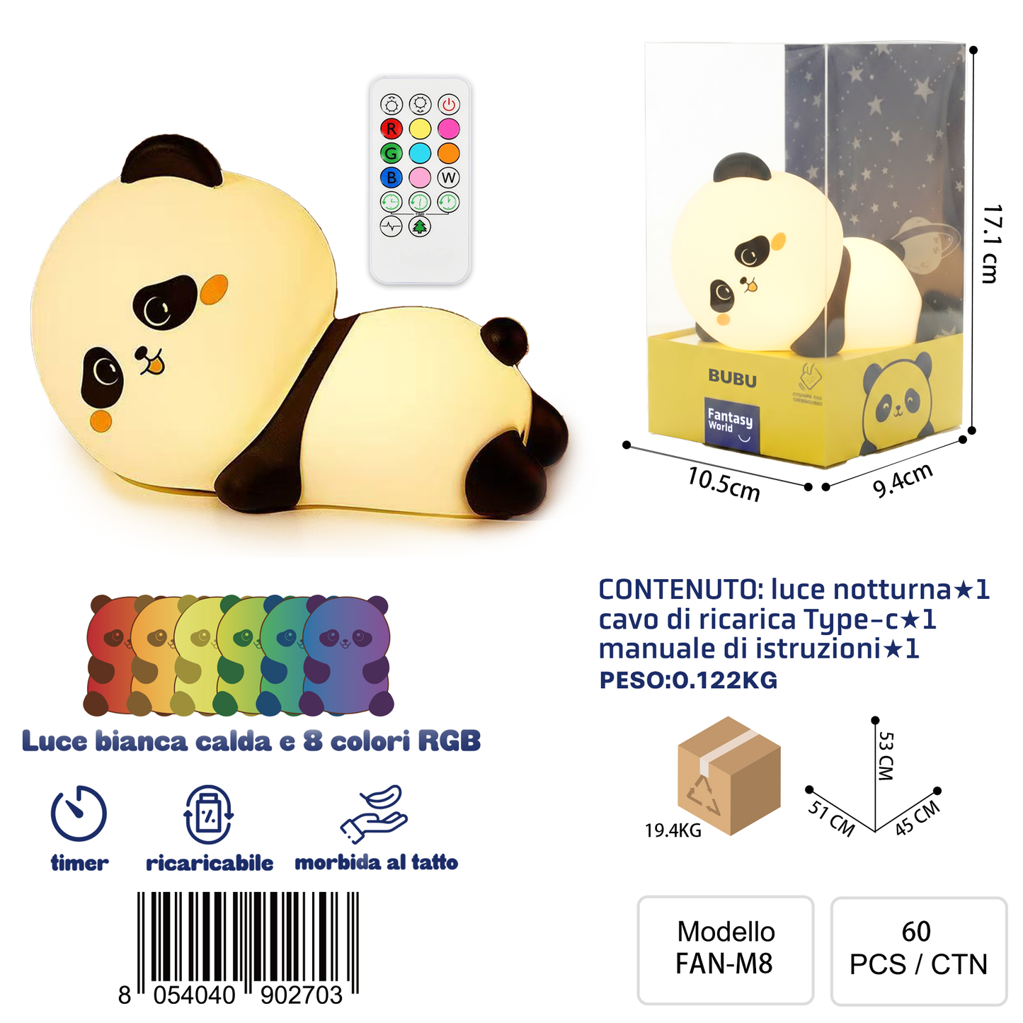 FAN-M8 BUBU 奇幻世界 RGB 夜灯(带遥控器)