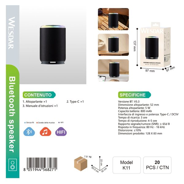 WESDAR K11 Altoparlante Portatile