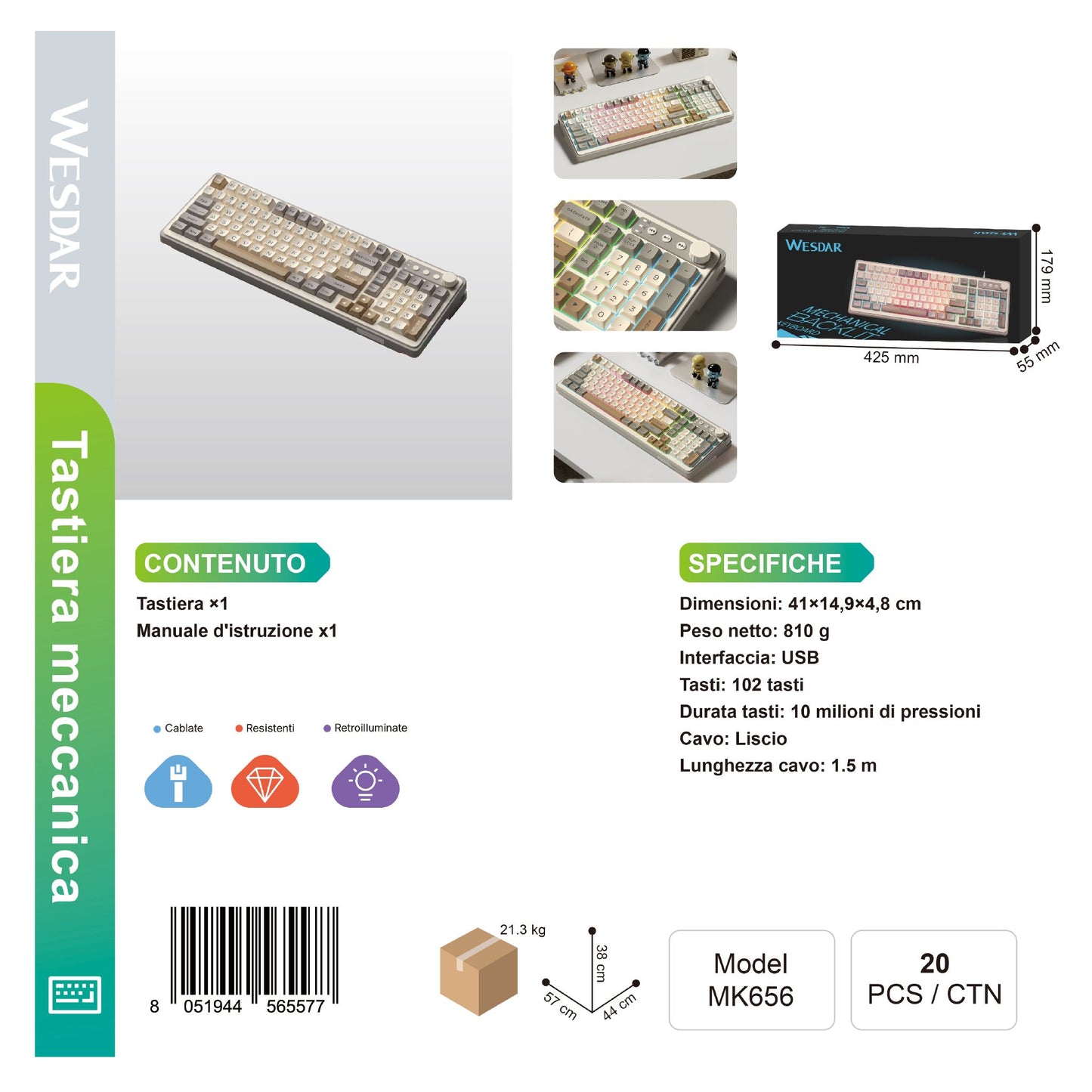 WESDAR MK656 Tastiera Cablata Meccanico