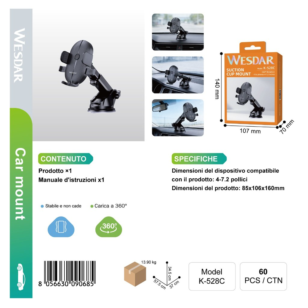 WESDAR K-528C Supporto per Telefono Nero