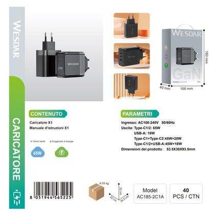 WESDAR AC185-2C1A Caricatore 65W