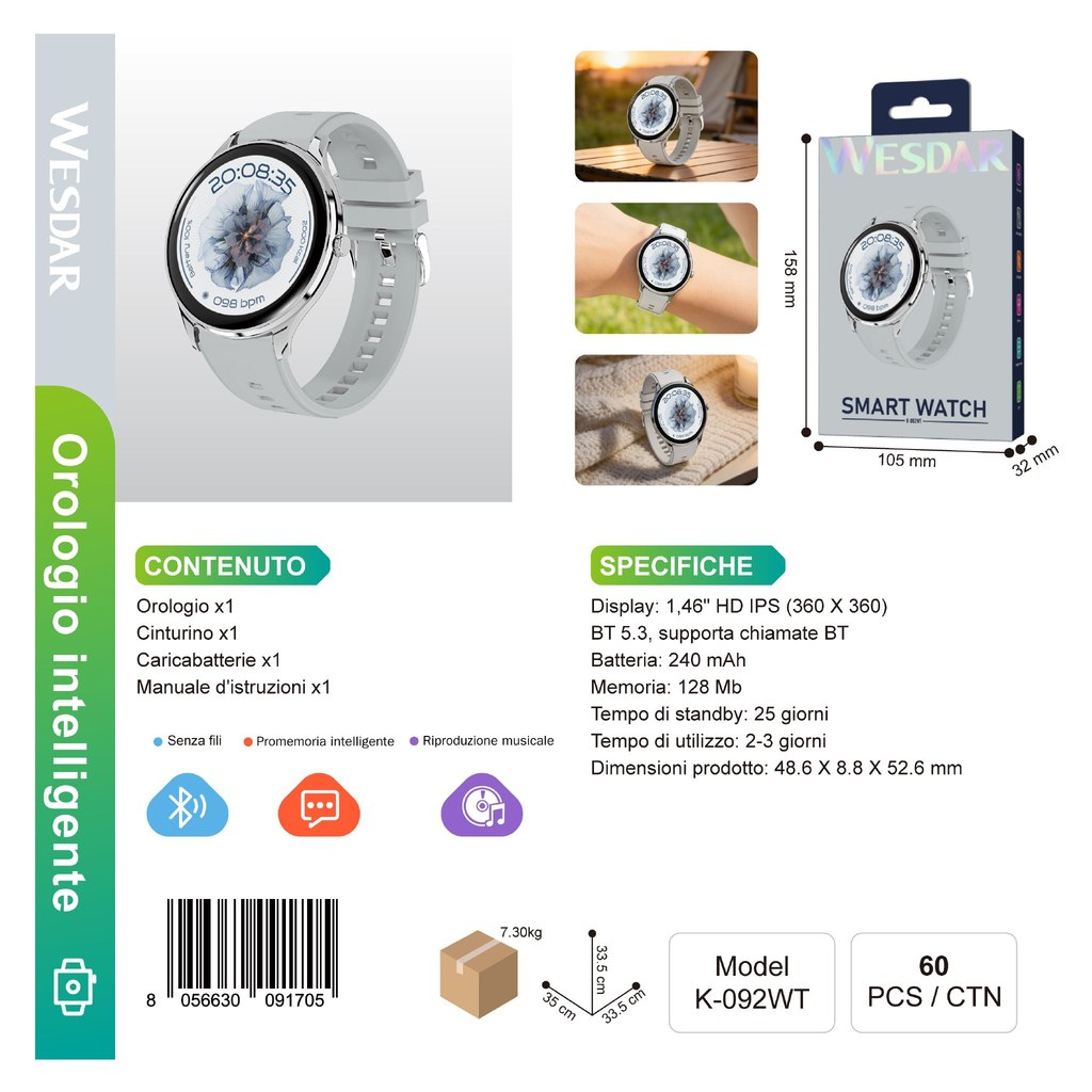 WESDAR K-092WT Smartwatch Argento