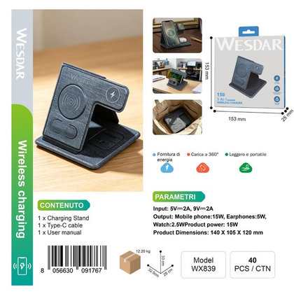 WESDAR WX839 Caricabatterie Wireless Pieghevole
