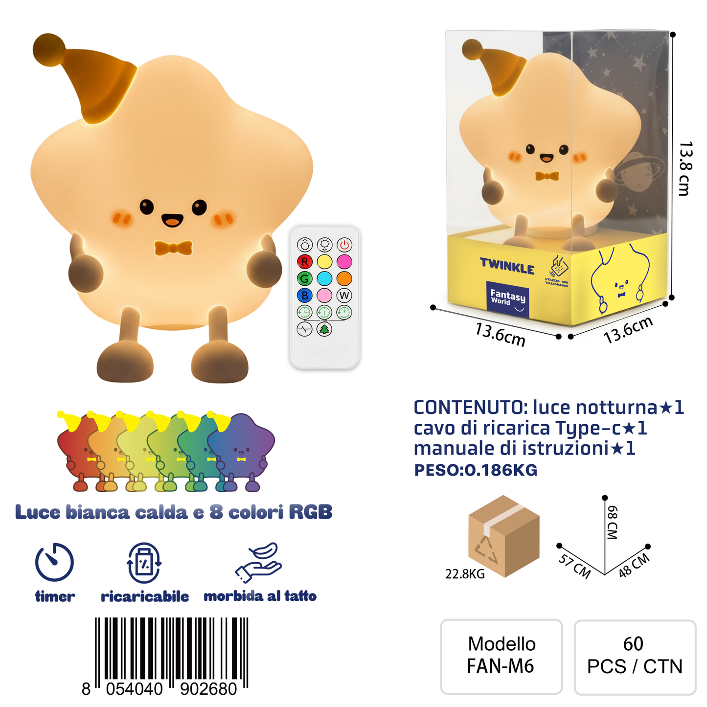 FAN-M6 TWINKLE 梦幻世界 RGB 夜灯,带遥控器