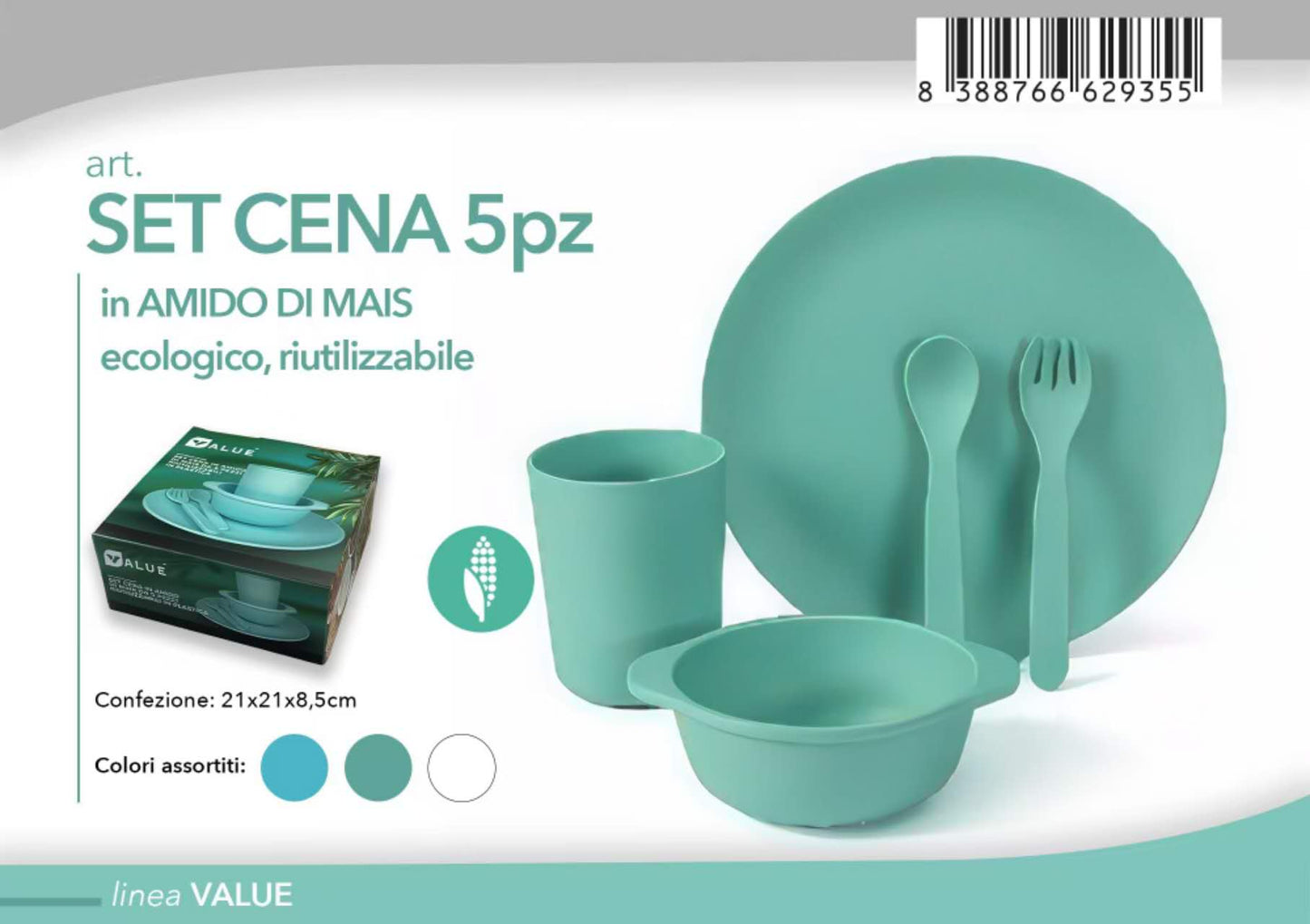 SET CENA 5PZ In Amido di Mais, Ecologico e Riutilizzabile