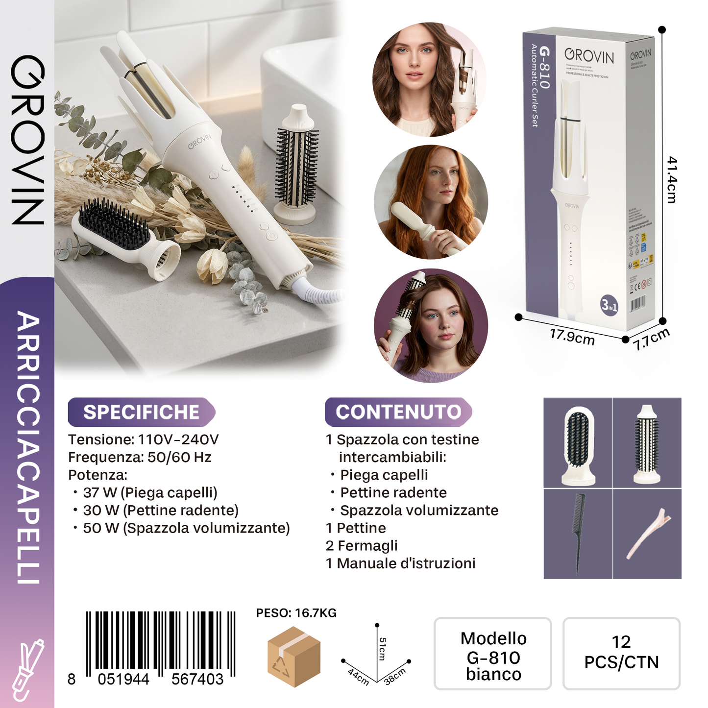 GROVIN G-810 Arricciacappelli Set 3-in-1 Bianco