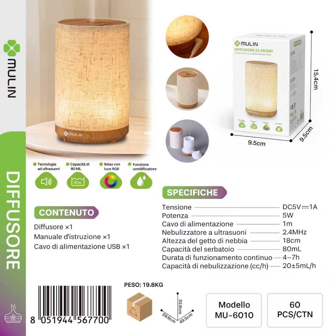 MU-6010 Diffusore di Aromi 80mL RGB