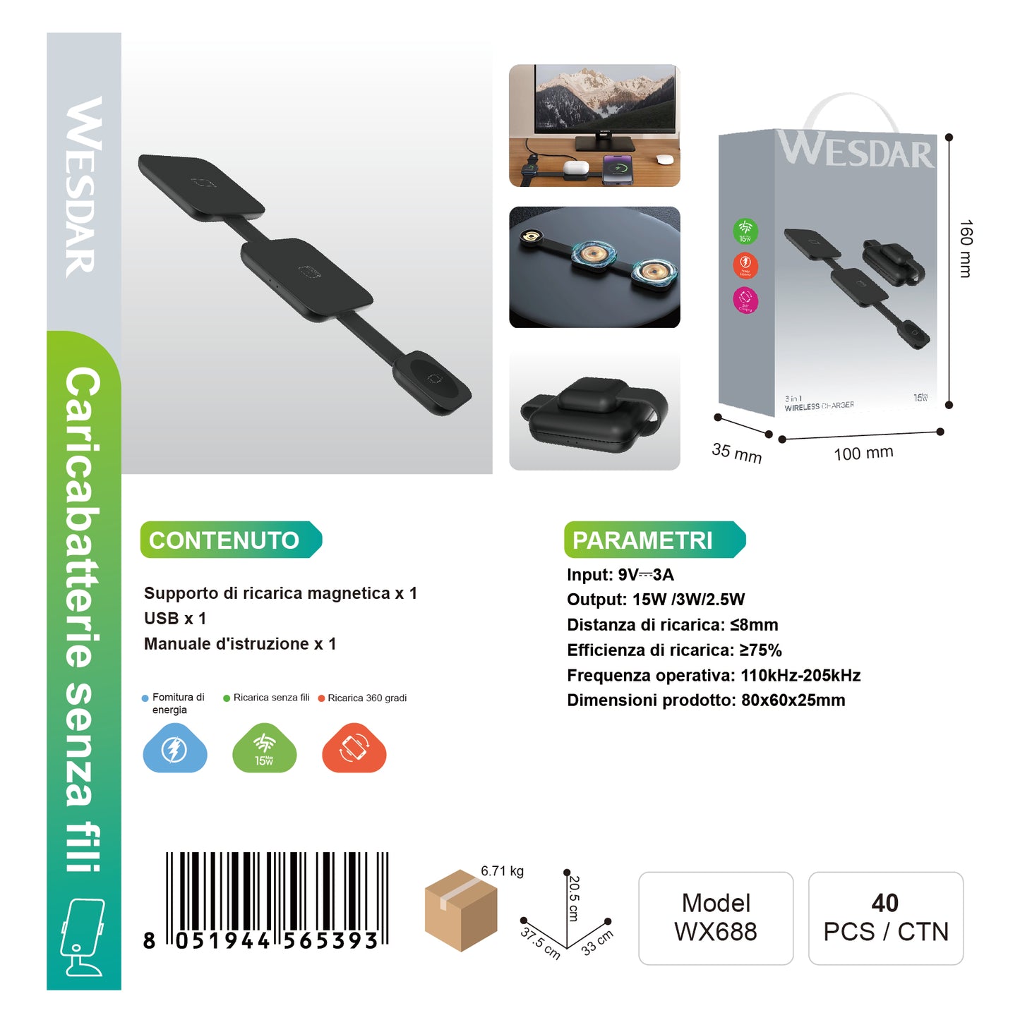WESDAR WX688 3-in-1 Caricacellulare