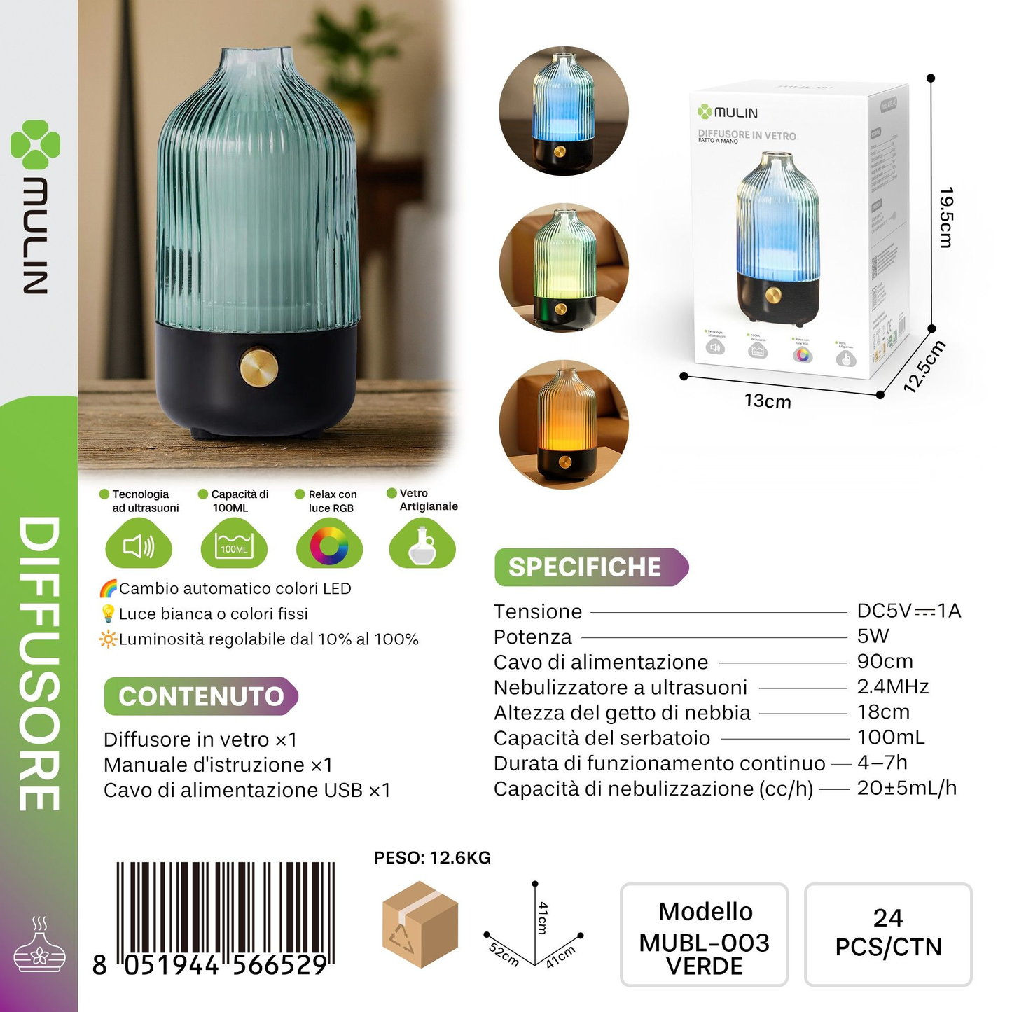 MUBL-003 Diffusore di Aromi in Vetro 100ml