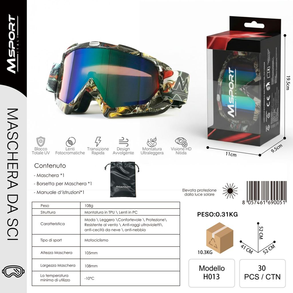 MSPORT H013 Occhiali da Sci
