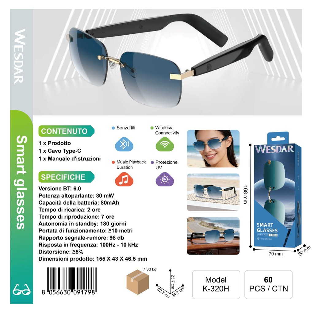 WESDAR K-320H Occhiali Smart (Verde)