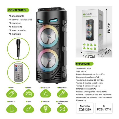 ZQS4239 无线超重低音扬声器 1500mAh 5W+5W