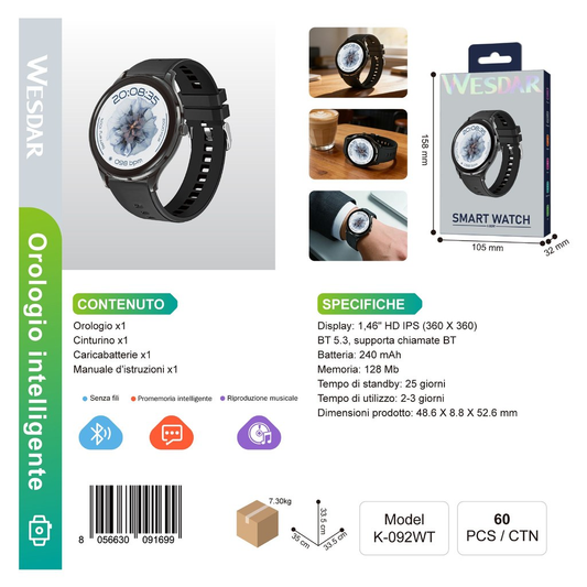 WESDAR K-092WT Smartwatch Nero