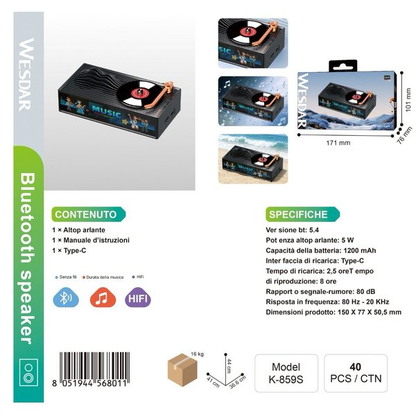 WESDAR K-859S Altoparlante Portatile
