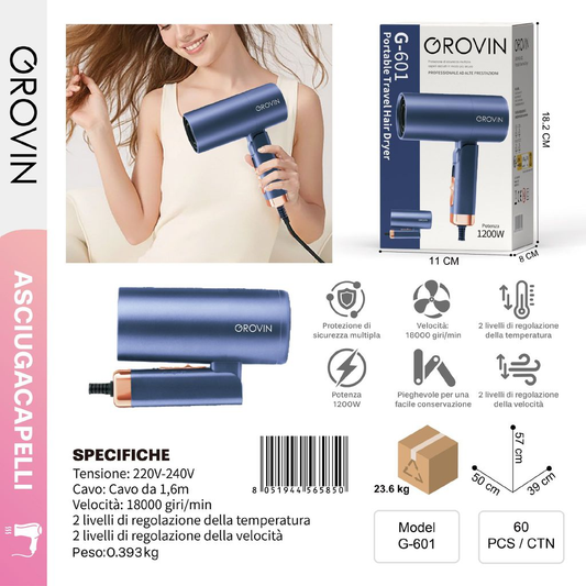 GROVIN G-601 Asciugacapelli 1200w Blu