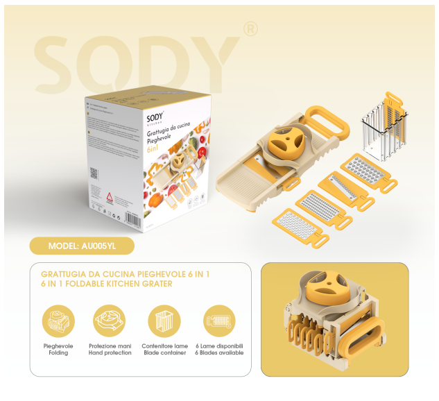 AU005YL Grattugia da cucina pieghevole 6 in 1