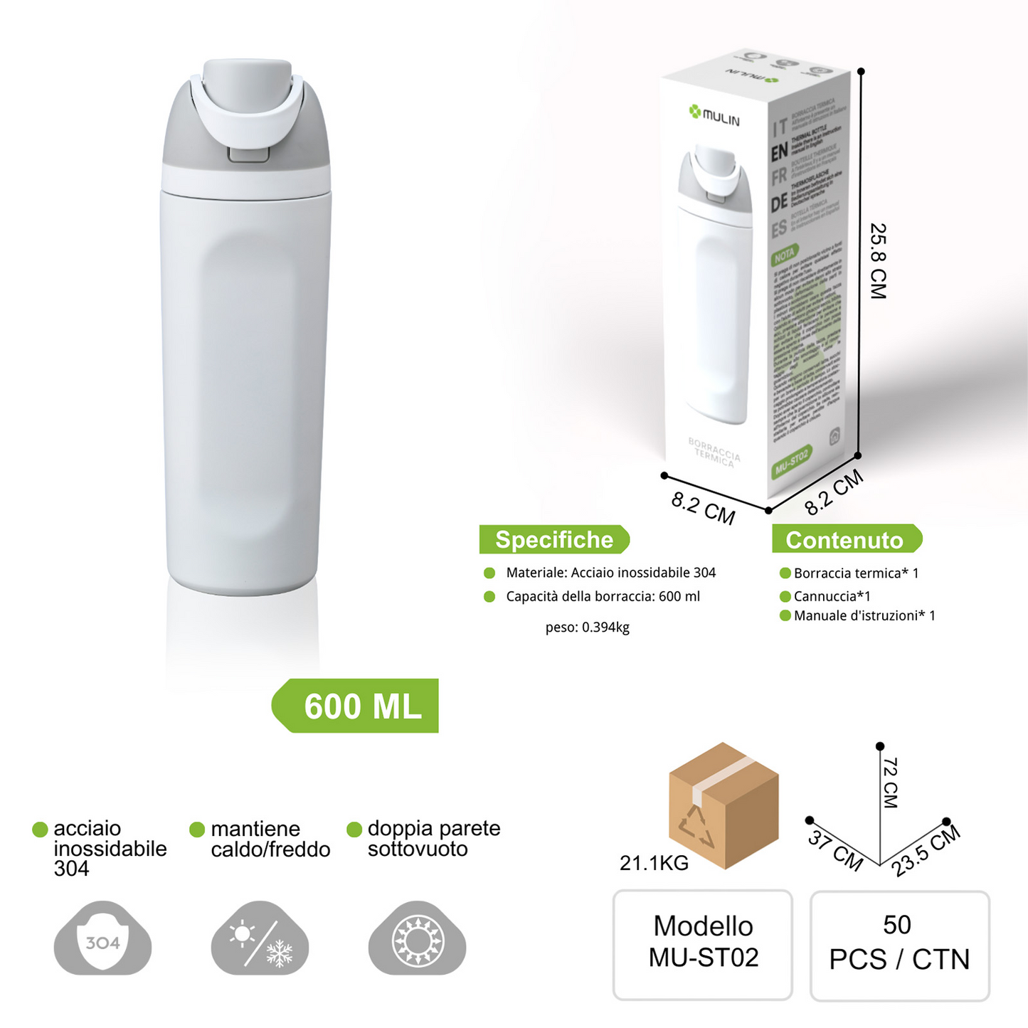 MU-ST02 Borraccia Termica da 600ml