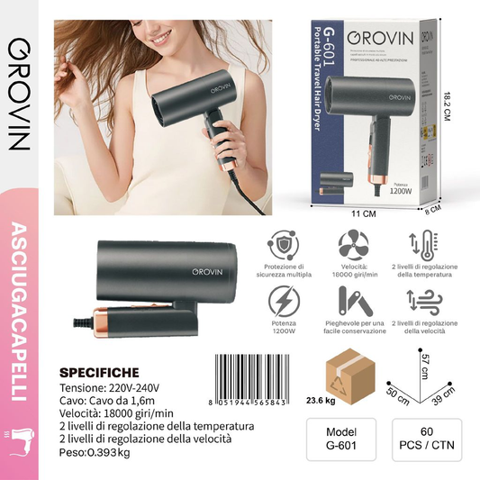 GROVIN G-601 Asciugacapelli 1200w Grigio