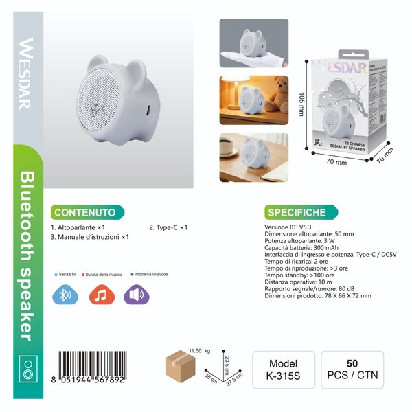 WESDAR K-315S Mini Altoparlante Portatile (Zodiaco Cinese)