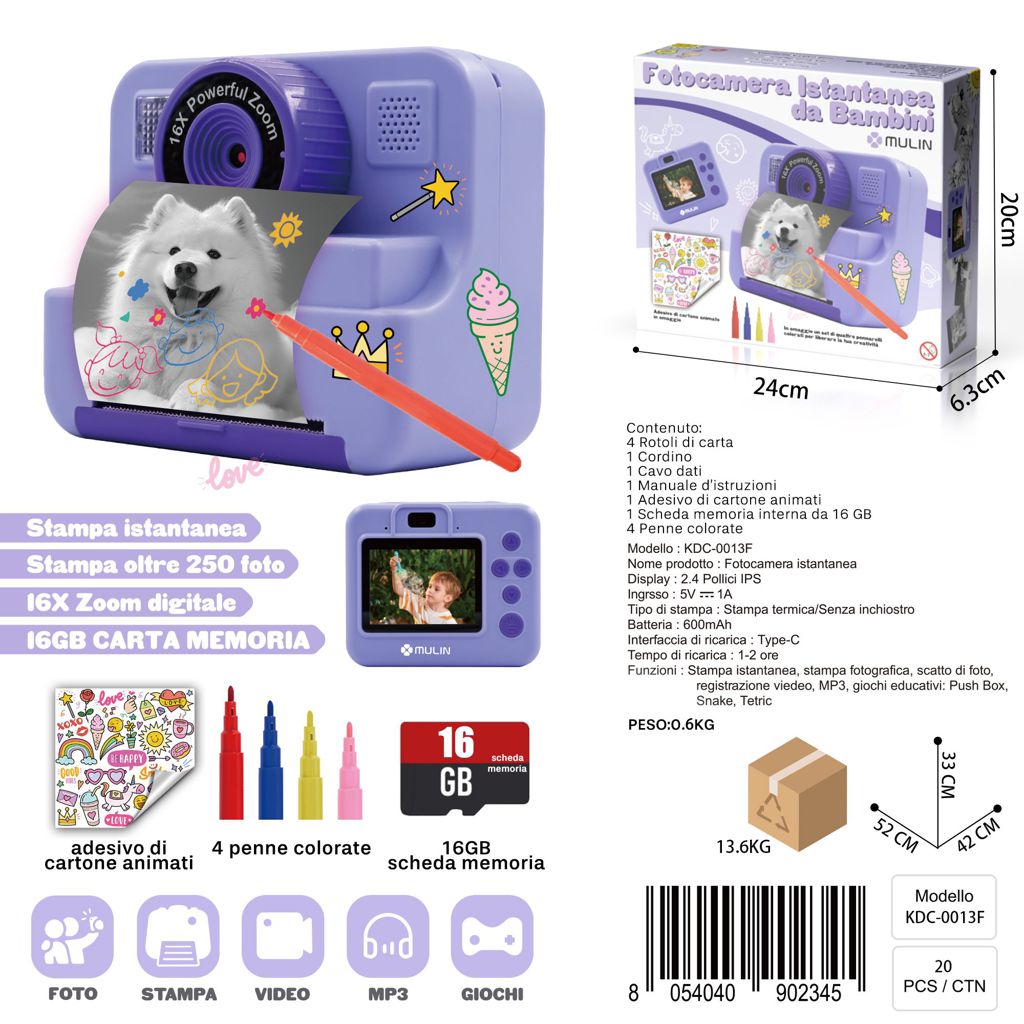 KDC-0013F Fotocamera Istantanea da Bambini