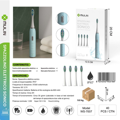 WS-7007 Spazzolino Elettrico per Denti con 3 Ricambi
