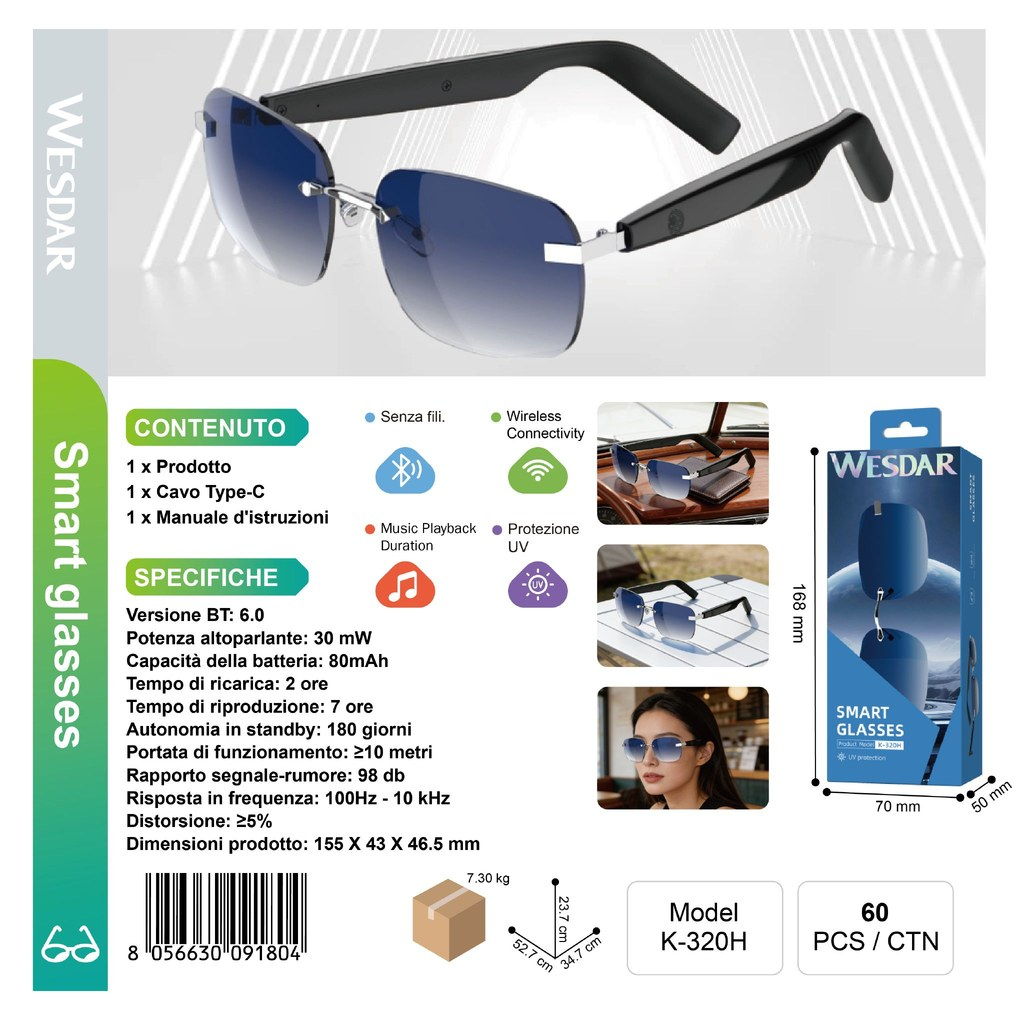 WESDAR K-320H Occhiali Smart (Blu)
