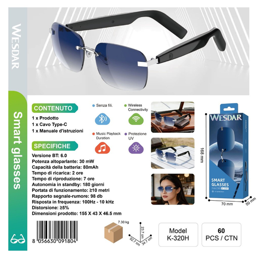 WESDAR K-320H Occhiali Smart (Blu)
