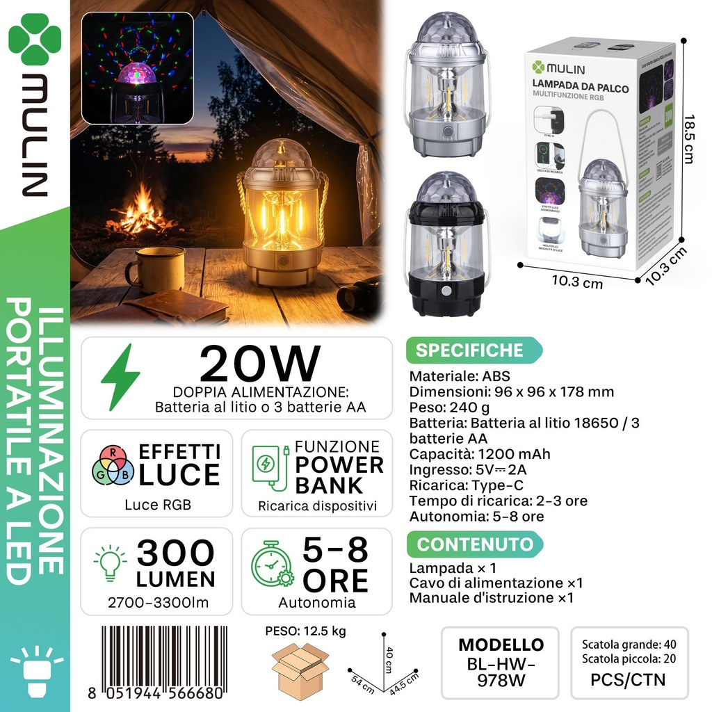 MULIN BL-HW-978W Lampada da Palco