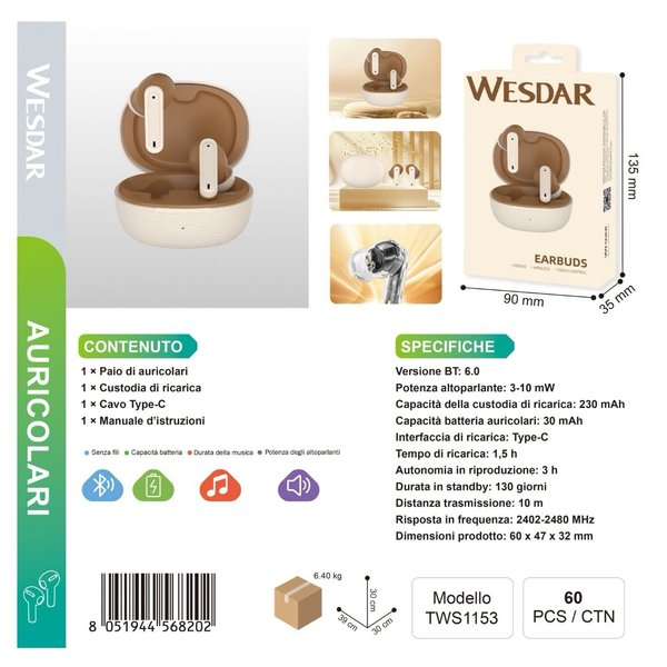 WESDAR TWS1153 Auricolari Wireless