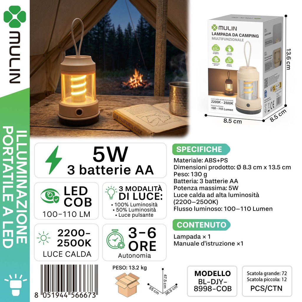 MULIN BL-DJY-8998-COB Lampada da Campeggio