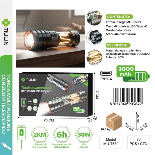 MU-T580 Torcia Multifunzione con Zoom Telescopico