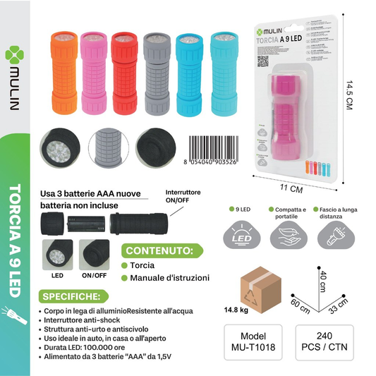 MU-T1018 Torcia a 9 LED (usa 3 Batterie AAA)