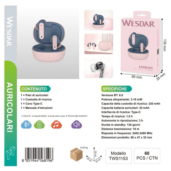 WESDAR TWS1153 Auricolari Wireless