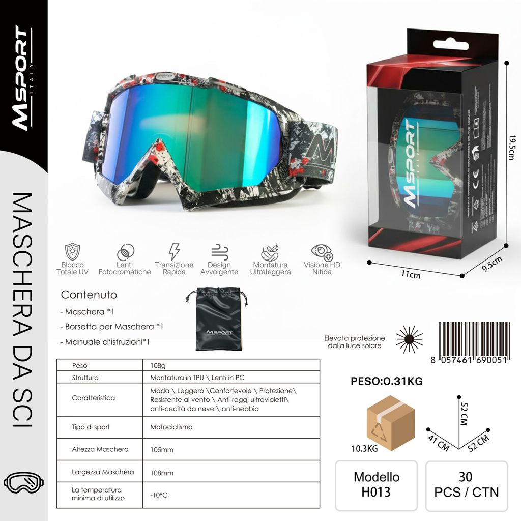 MSPORT H013 Occhiali da Sci