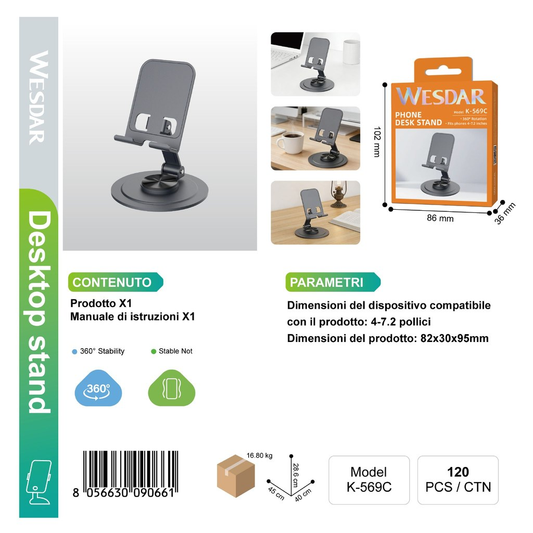 WESDAR K-569C Supporto per Telefono Grigio