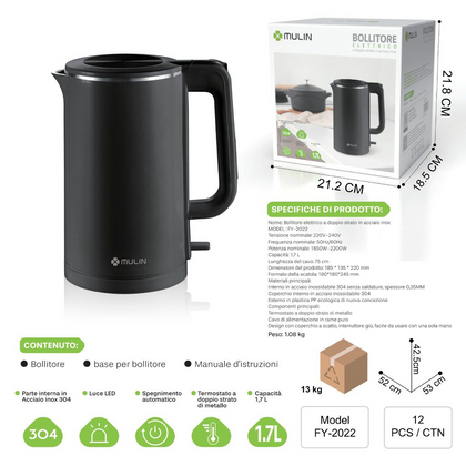 FY-2022 1.7L Bollitore Elettrico Nero