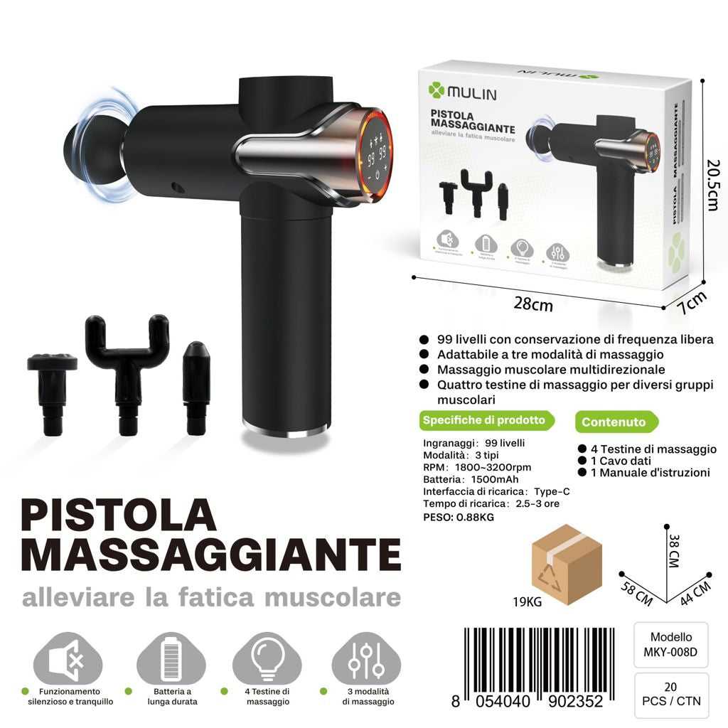 MKY-008D Pistola Massaggiante con Ricambi