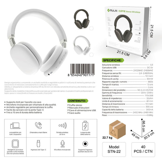 STN-22 Cuffie Stereo Wireless