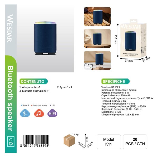 WESDAR K11 Altoparlante Portatile