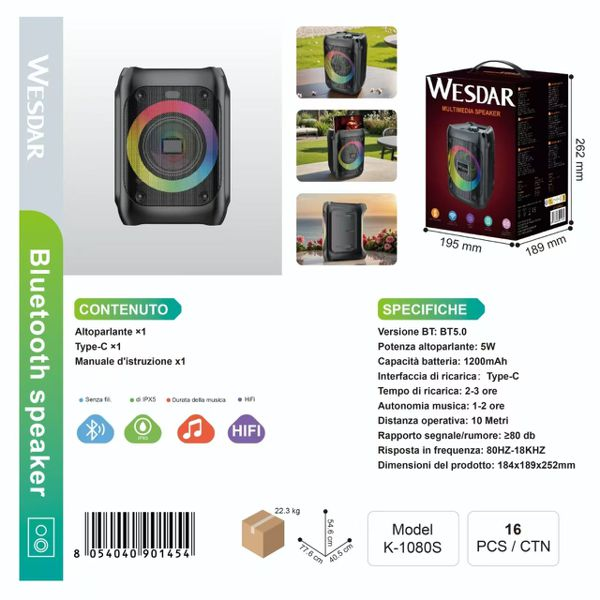 WESDAR K-1080S Altoparlante con LED RGB