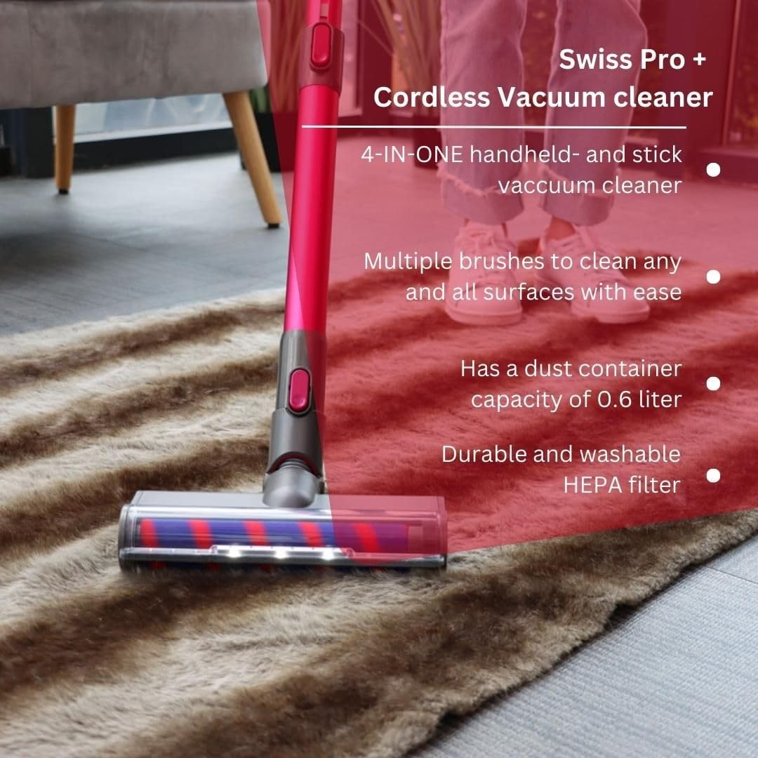 Swiss Pro+ Cordless Vacuum Cleaner - Cordless Vacuum Cleaner - 150W - Pink - 0.6L