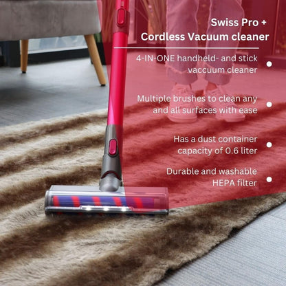 Swiss Pro+ Cordless Vacuum Cleaner - Cordless Vacuum Cleaner - 150W - Pink - 0.6L