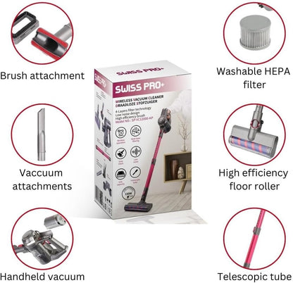 Swiss Pro+ Cordless Vacuum Cleaner - Cordless Vacuum Cleaner - 150W - Pink - 0.6L