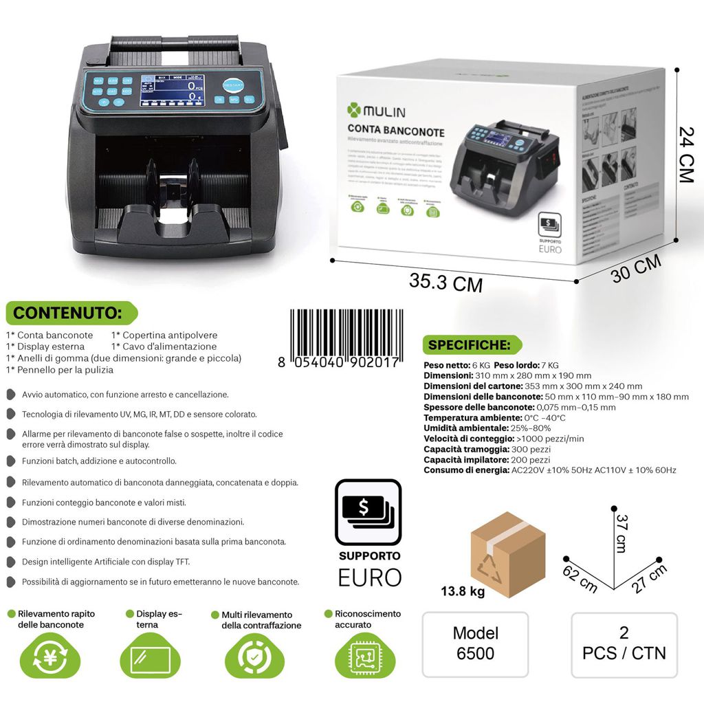 6500 Conta Banconote con Diplay Esterna (Supporto EURO)