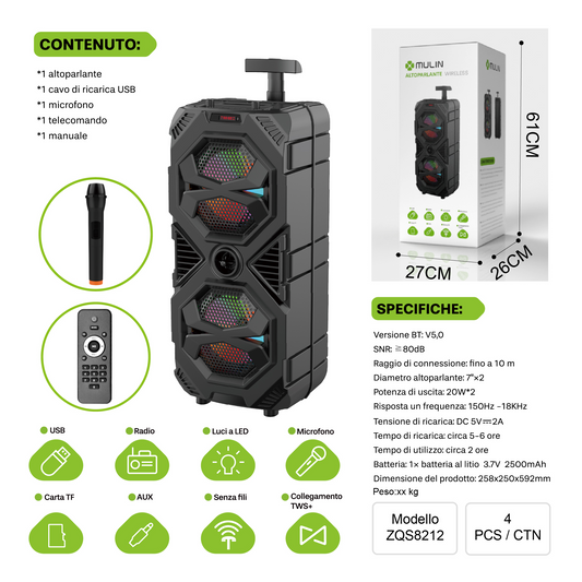 ZQS8212 Altoparlante Wireless con Microfono