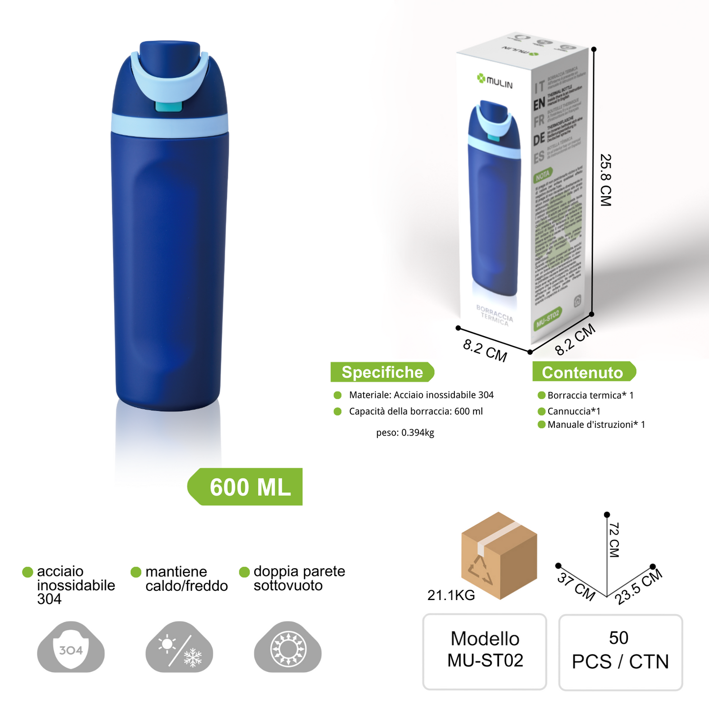 MU-ST02 Borraccia Termica da 600ml
